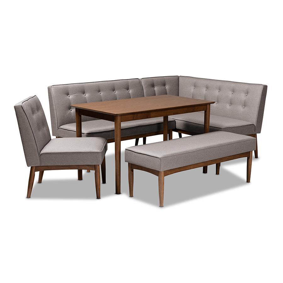 Arvid Mid-Century Modern Gray Fabric Upholstered 5-Piece Wood Dining Nook Set. Picture 1