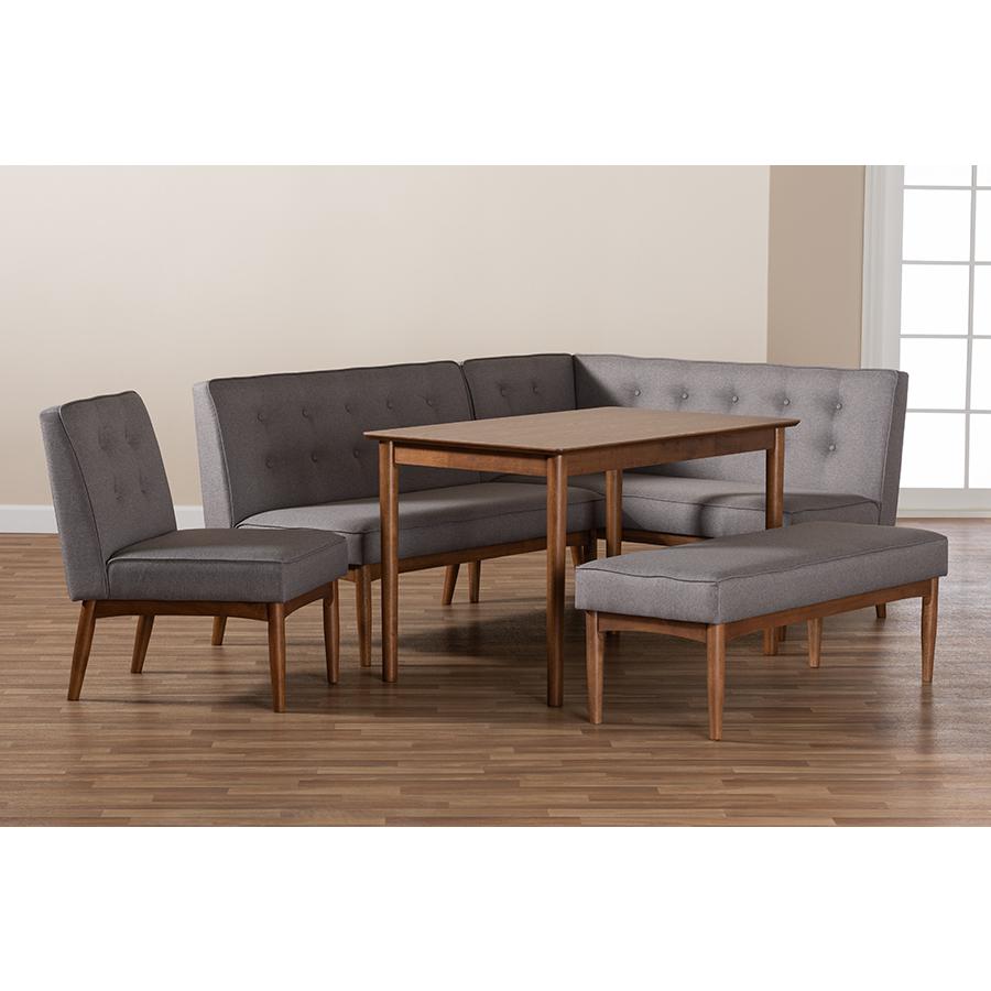 Arvid Mid-Century Modern Gray Fabric Upholstered 5-Piece Wood Dining Nook Set. Picture 5