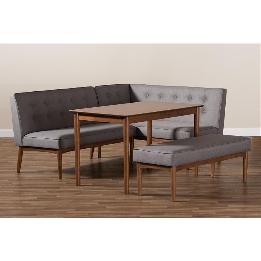 Baxton Studio Arvid Mid-Century Modern Gray Fabric Upholstered 4-Piece Wood Dining Nook Set. Picture 5