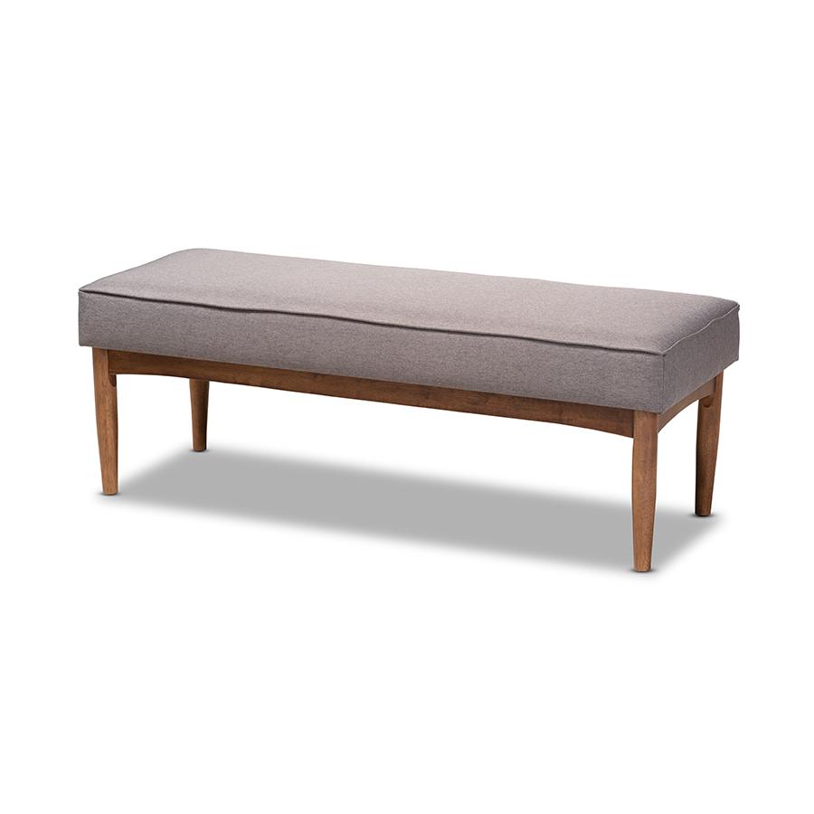 Baxton Studio Arvid Mid-Century Modern Gray Fabric Upholstered Wood Dining Bench. Picture 1