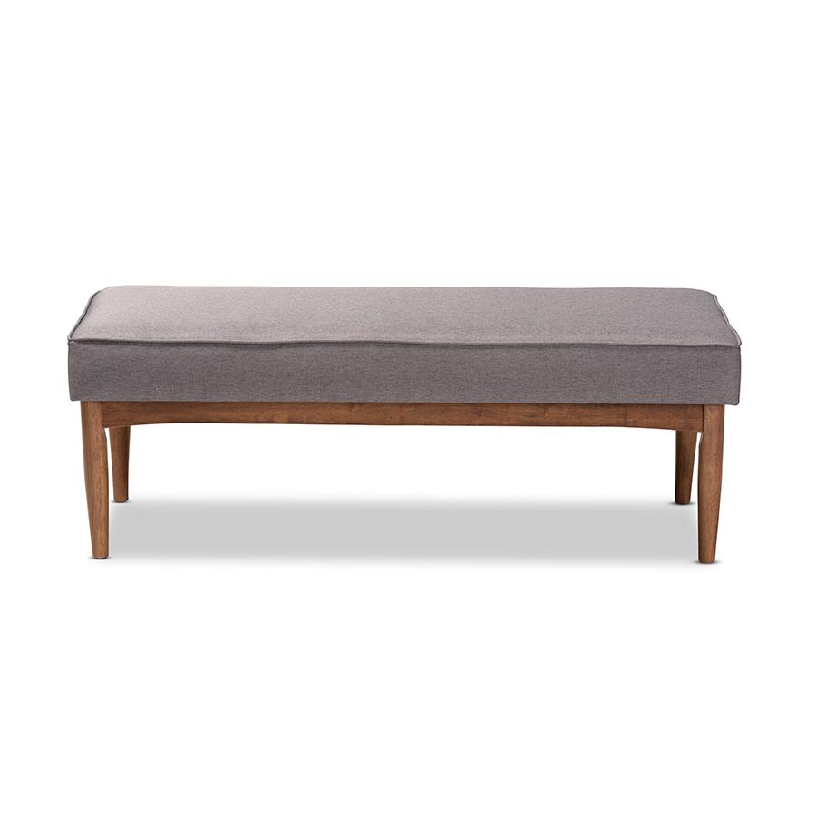 Baxton Studio Arvid Mid-Century Modern Gray Fabric Upholstered Wood Dining Bench. Picture 2