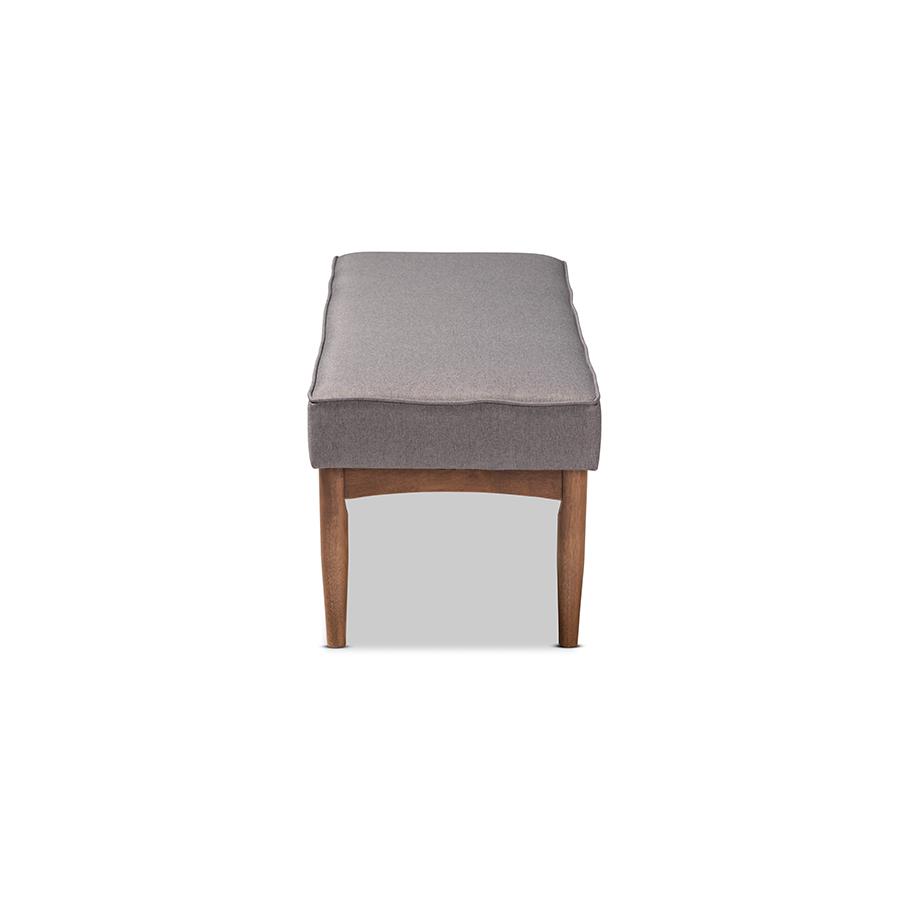 Baxton Studio Arvid Mid-Century Modern Gray Fabric Upholstered Wood Dining Bench. Picture 3