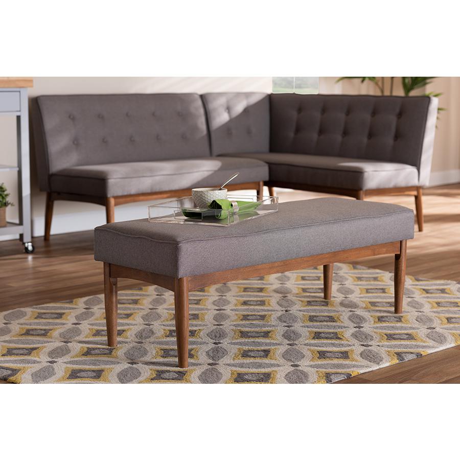 Baxton Studio Arvid Mid-Century Modern Gray Fabric Upholstered Wood Dining Bench. Picture 5