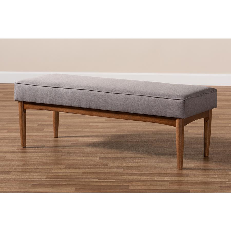 Baxton Studio Arvid Mid-Century Modern Gray Fabric Upholstered Wood Dining Bench. Picture 6