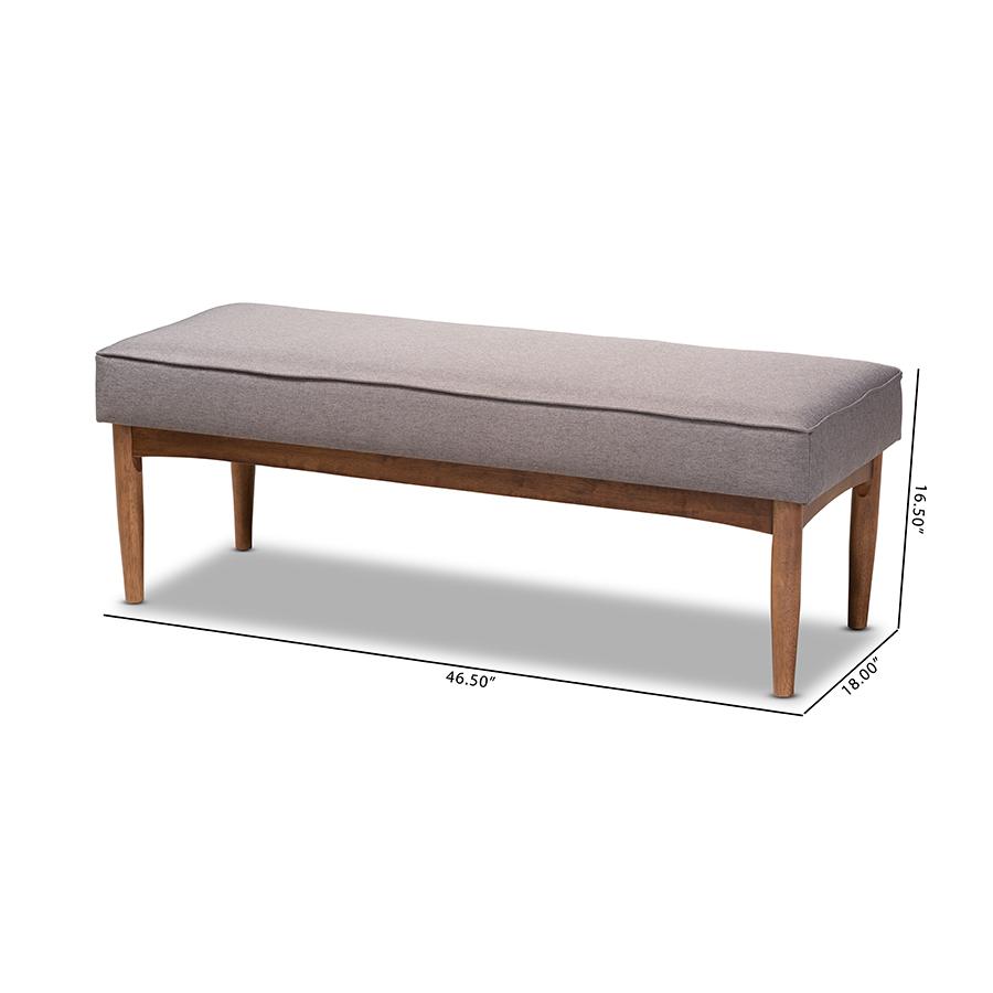 Baxton Studio Arvid Mid-Century Modern Gray Fabric Upholstered Wood Dining Bench. Picture 7