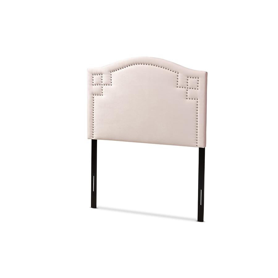 Light Pink Velvet Fabric Upholstered Twin Size Headboard. Picture 1