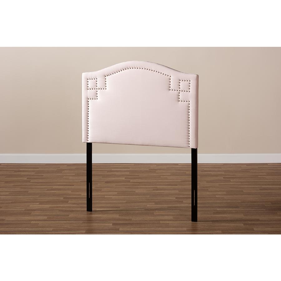 Baxton Studio Aubrey Modern and Contemporary Light Pink Velvet Fabric Upholstered Twin Size Headboard. Picture 6