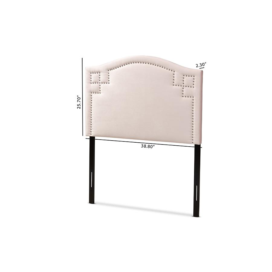 Light Pink Velvet Fabric Upholstered Twin Size Headboard. Picture 6
