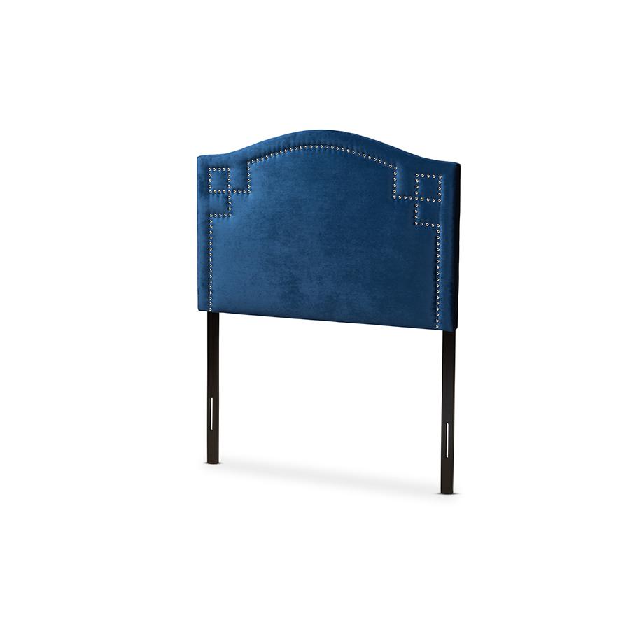 Royal Blue Velvet Fabric Upholstered Twin Size Headboard. Picture 1