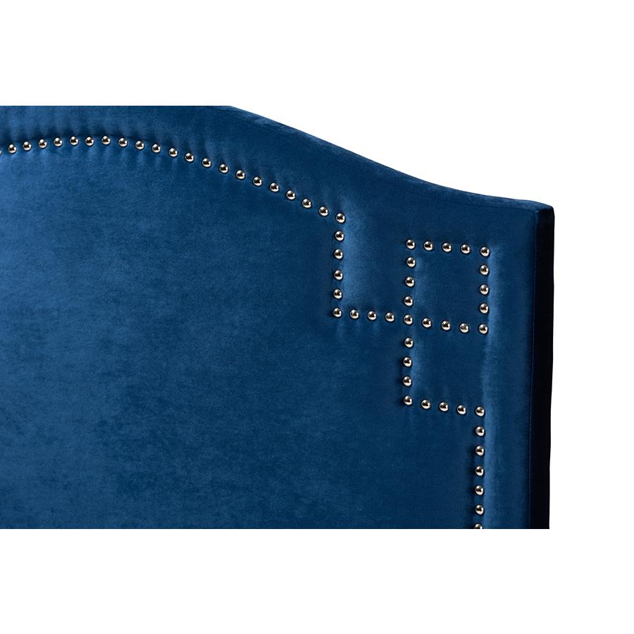 Royal Blue Velvet Fabric Upholstered Twin Size Headboard. Picture 3