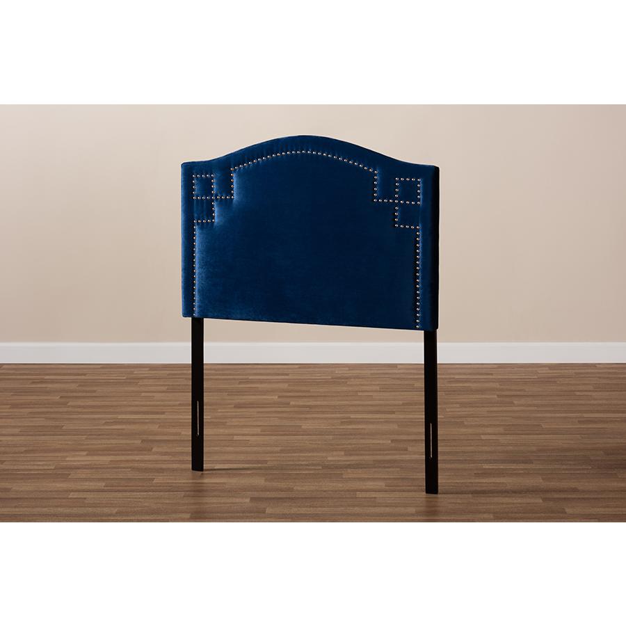 Royal Blue Velvet Fabric Upholstered Twin Size Headboard. Picture 5