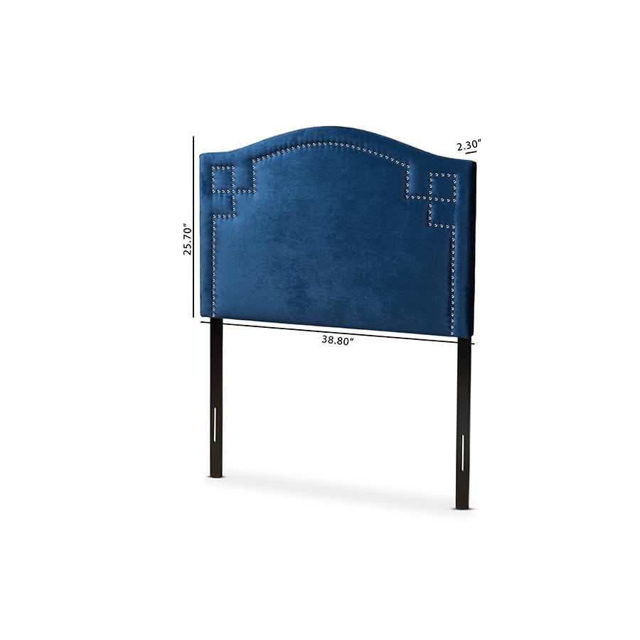 Baxton Studio Aubrey Modern and Contemporary Royal Blue Velvet Fabric Upholstered Twin Size Headboard. Picture 7
