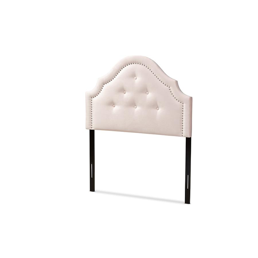 Baxton Studio Cora Modern and Contemporary Light Pink Velvet Fabric Upholstered Twin Size Headboard. Picture 2