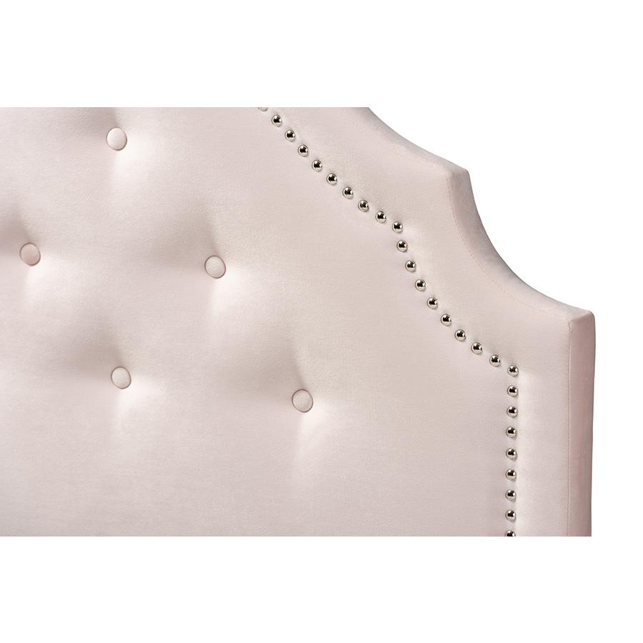 Light Pink Velvet Fabric Upholstered Twin Size Headboard. Picture 3