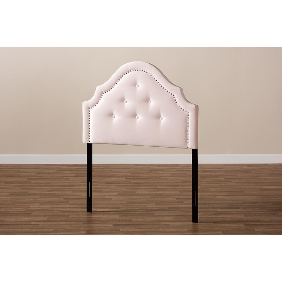 Baxton Studio Cora Modern and Contemporary Light Pink Velvet Fabric Upholstered Twin Size Headboard. Picture 6
