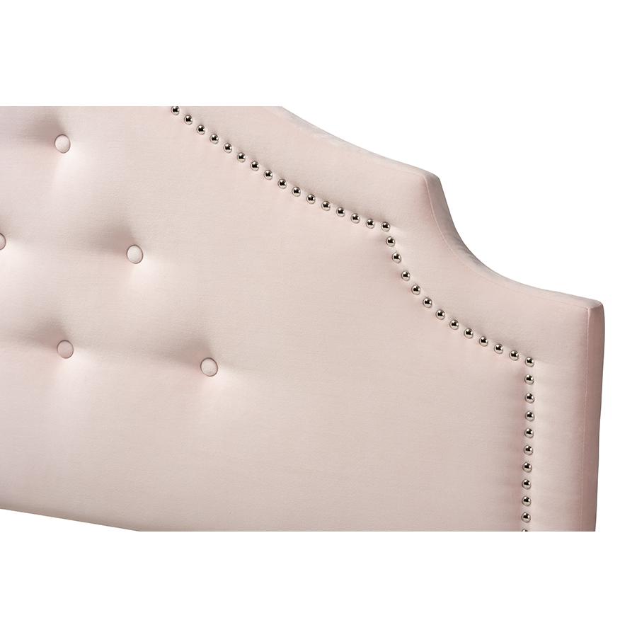 Light Pink Velvet Fabric Upholstered Full Size Headboard. Picture 3