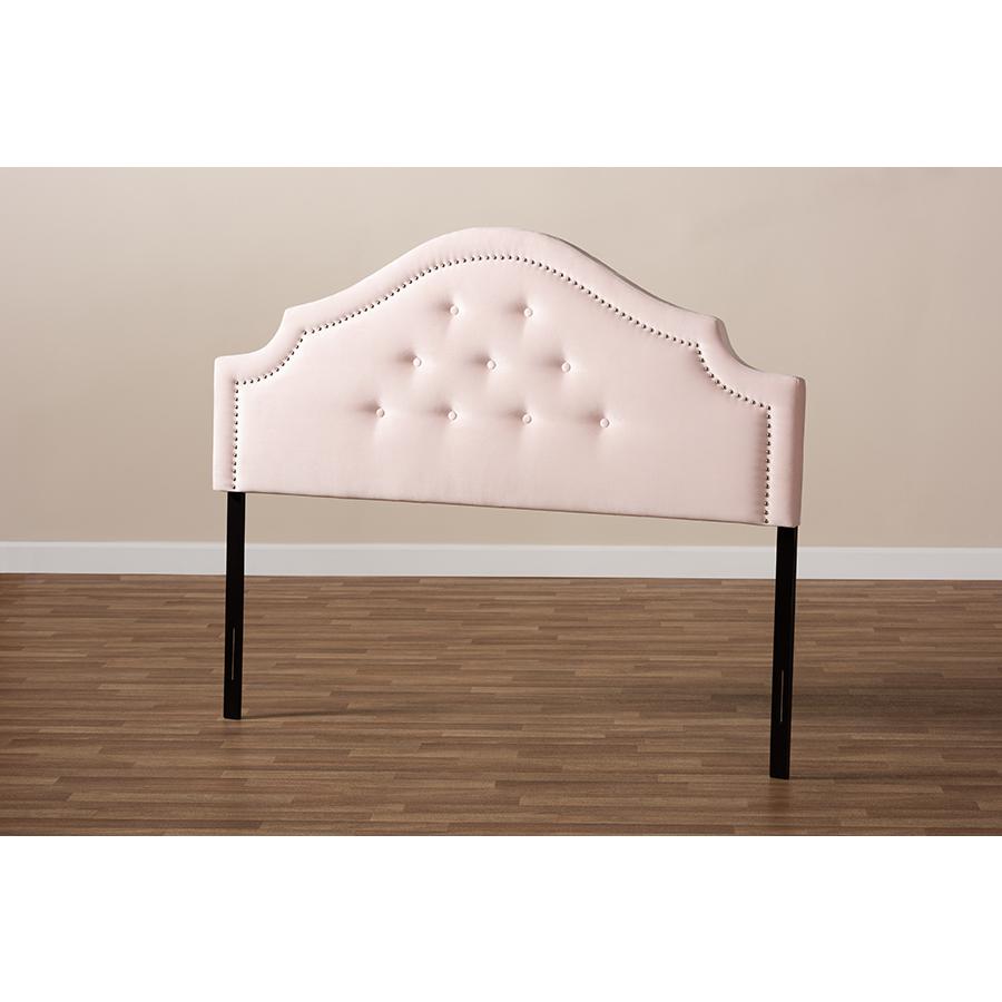 Light Pink Velvet Fabric Upholstered Full Size Headboard. Picture 5