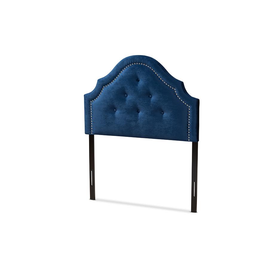 Baxton Studio Cora Modern and Contemporary Royal Blue Velvet Fabric Upholstered Twin Size Headboard. Picture 2