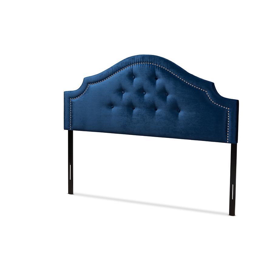 Royal Blue Velvet Fabric Upholstered Full Size Headboard. Picture 1