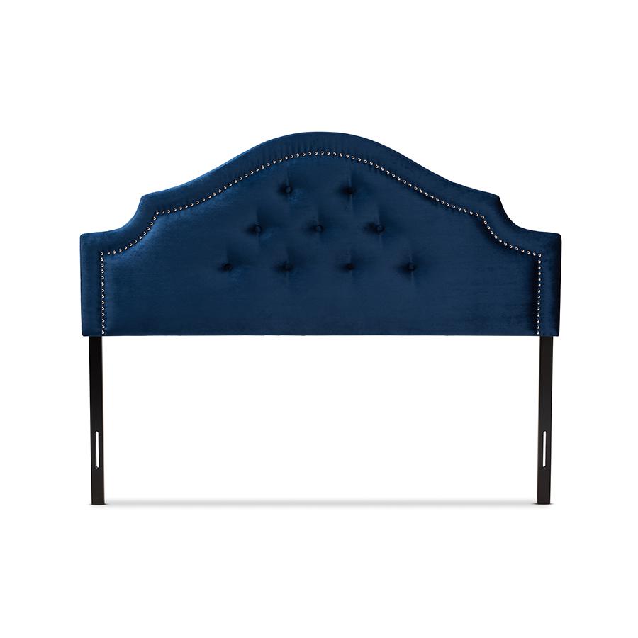 Royal Blue Velvet Fabric Upholstered Full Size Headboard. Picture 2
