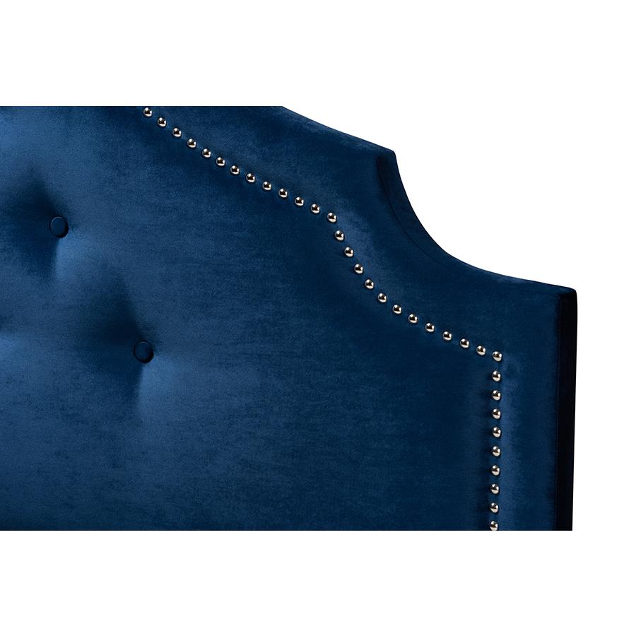 Royal Blue Velvet Fabric Upholstered Full Size Headboard. Picture 3