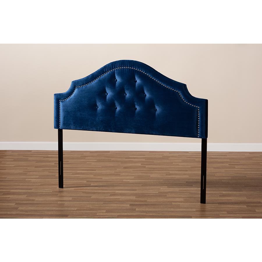 Royal Blue Velvet Fabric Upholstered Full Size Headboard. Picture 5
