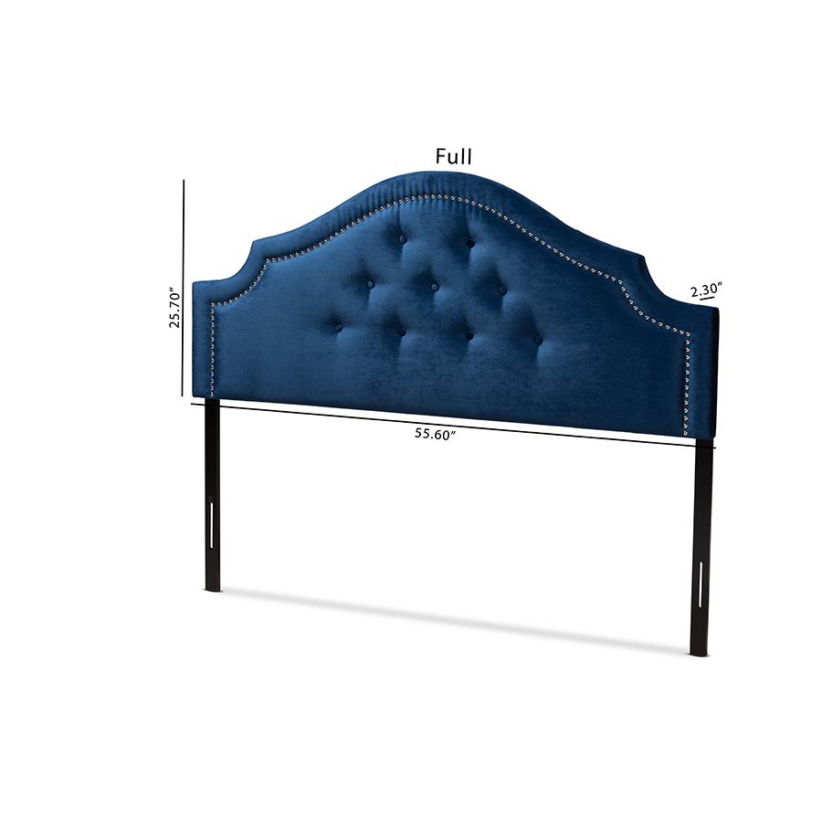 Royal Blue Velvet Fabric Upholstered Full Size Headboard. Picture 6