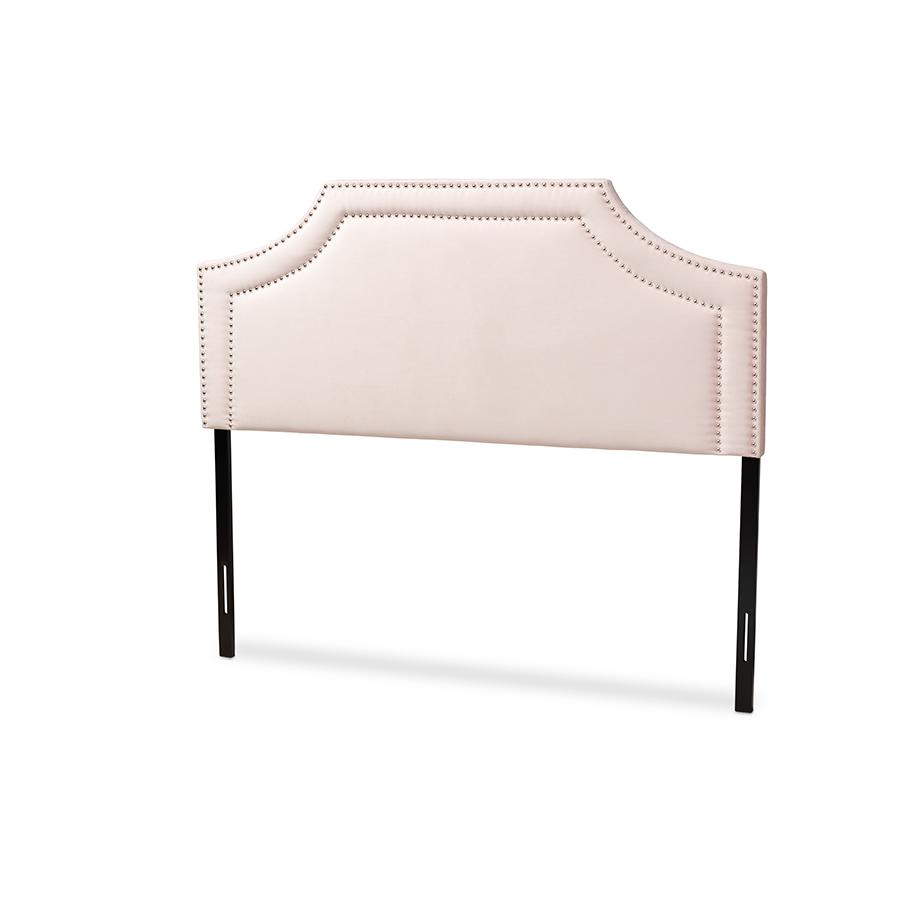 Baxton Studio Avignon Modern and Contemporary Light Pink Velvet Fabric Upholstered Queen Size Headboard. The main picture.