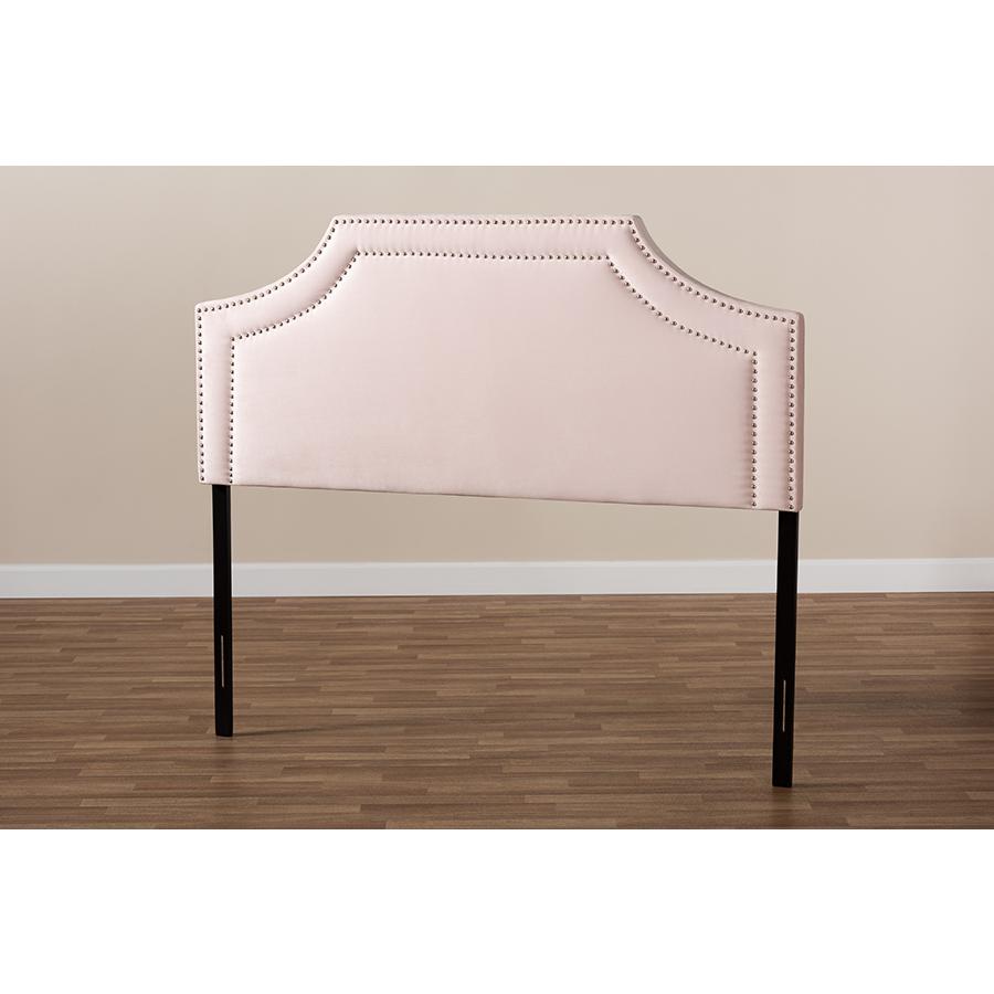 Baxton Studio Avignon Modern and Contemporary Light Pink Velvet Fabric Upholstered Queen Size Headboard. Picture 5