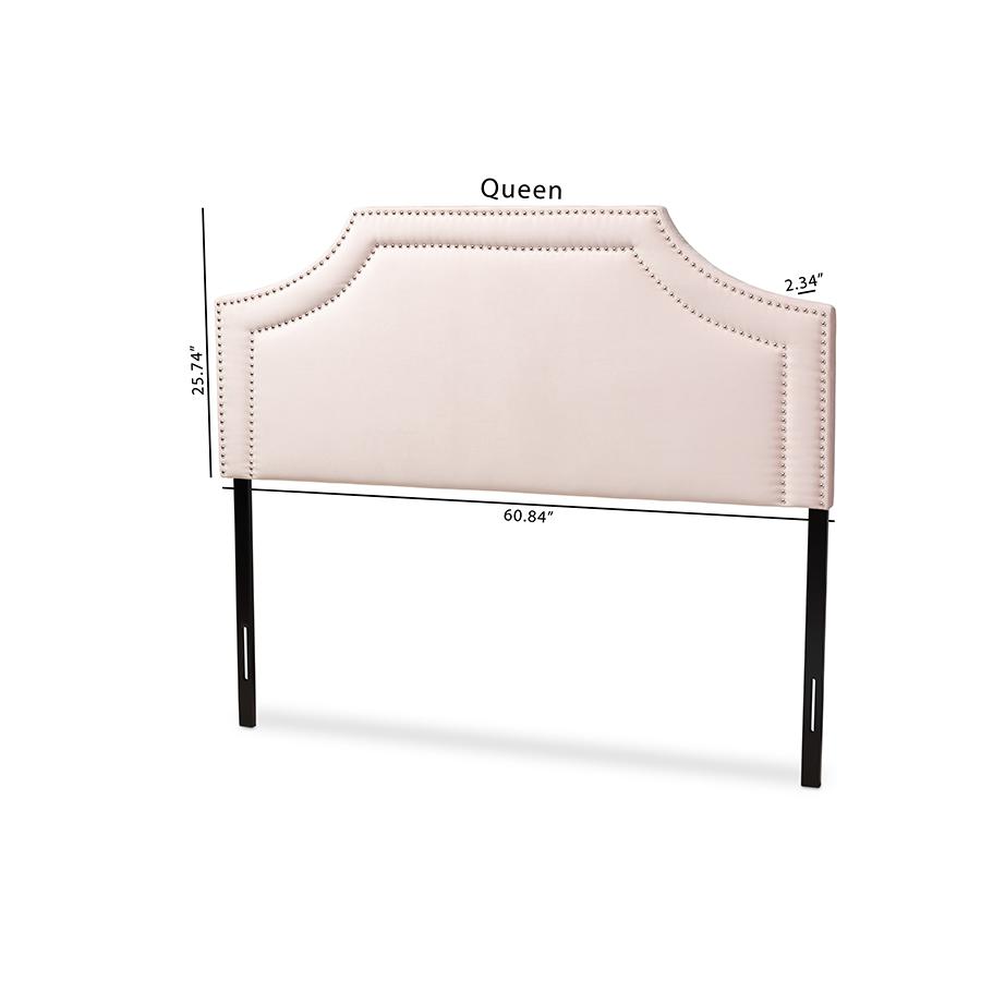 Baxton Studio Avignon Modern and Contemporary Light Pink Velvet Fabric Upholstered Queen Size Headboard. Picture 7
