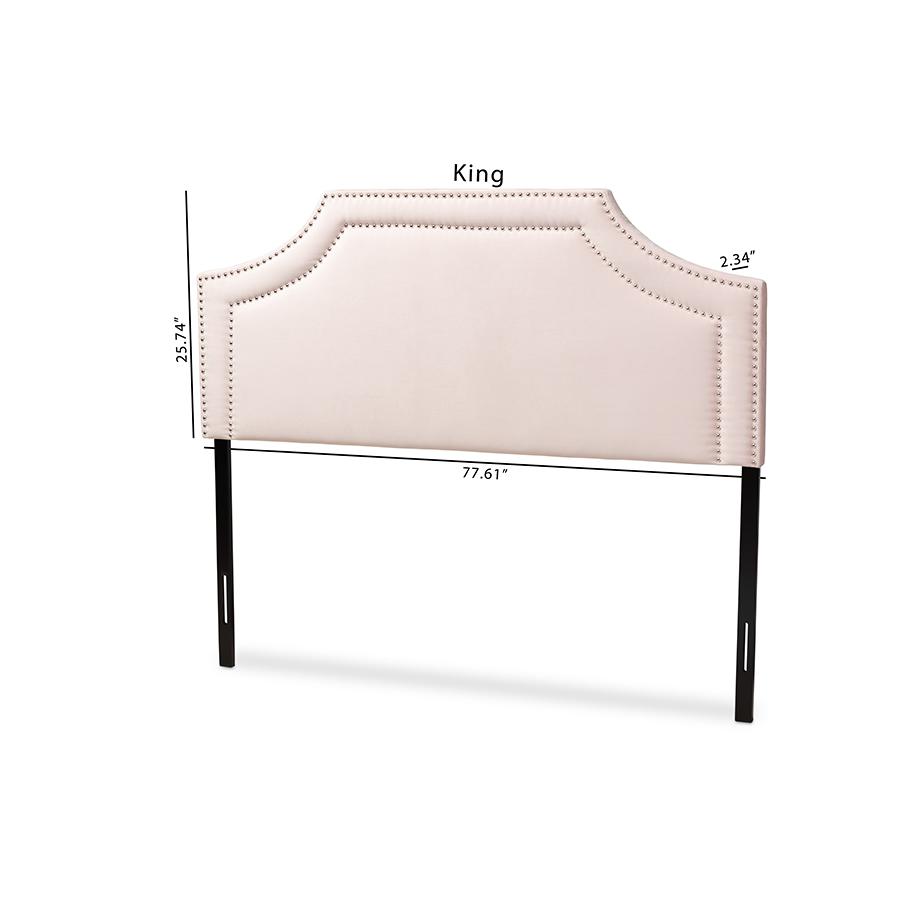 Baxton Studio Avignon Modern and Contemporary Light Pink Velvet Fabric Upholstered Queen Size Headboard. Picture 8