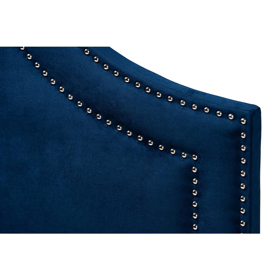 Navy Blue Velvet Fabric Upholstered Full Size Headboard. Picture 3