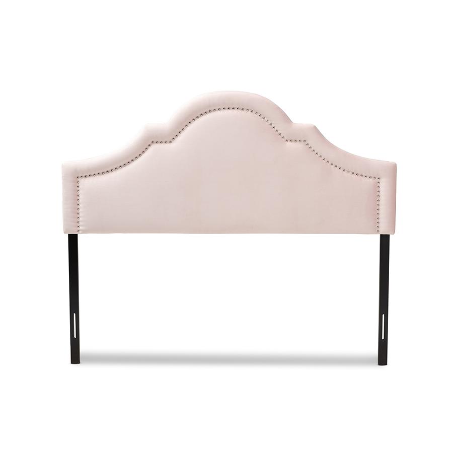 Baxton Studio Rita Modern and Contemporary Light Pink Velvet Fabric Upholstered Queen Size Headboard. Picture 2