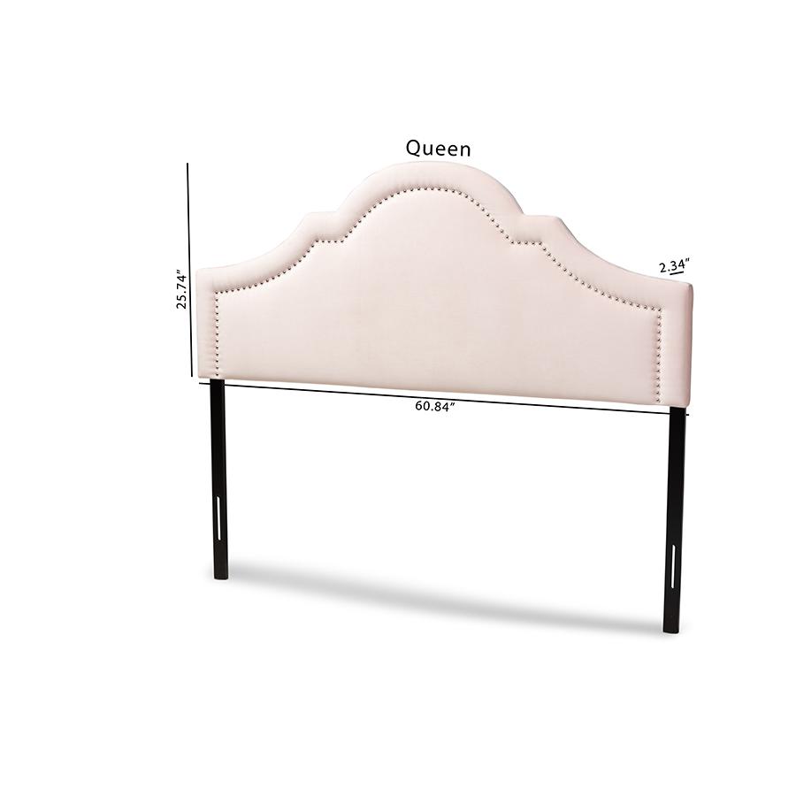 Baxton Studio Rita Modern and Contemporary Light Pink Velvet Fabric Upholstered Queen Size Headboard. Picture 7