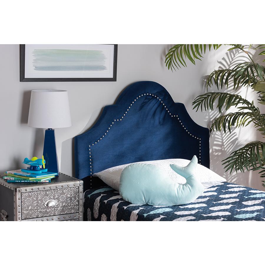 Baxton Studio Rita Modern and Contemporary Navy Blue Velvet Fabric Upholstered Twin Size Headboard. Picture 4