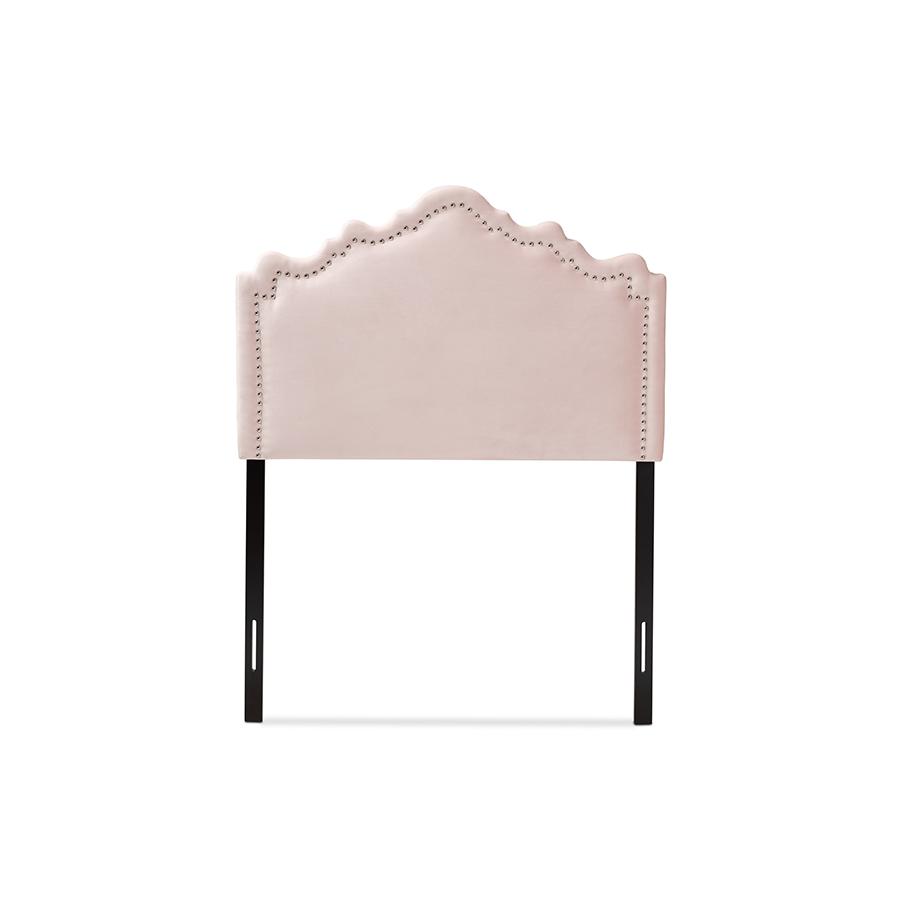 Baxton Studio Nadeen Modern and Contemporary Light Pink Velvet Fabric Upholstered Twin Size Headboard. Picture 2