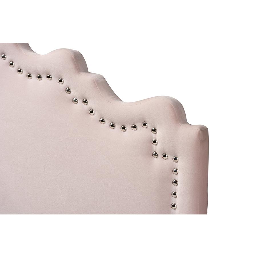 Baxton Studio Nadeen Modern and Contemporary Light Pink Velvet Fabric Upholstered Twin Size Headboard. Picture 3