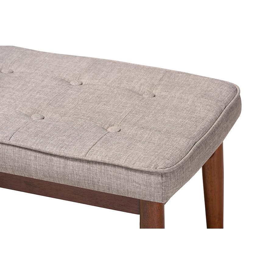 Light Grey Fabric Upholstered Medium Oak Finished Wood Dining Bench. Picture 4