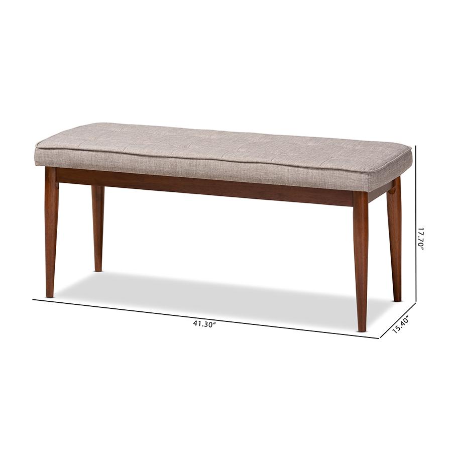 Light Grey Fabric Upholstered Medium Oak Finished Wood Dining Bench. Picture 8
