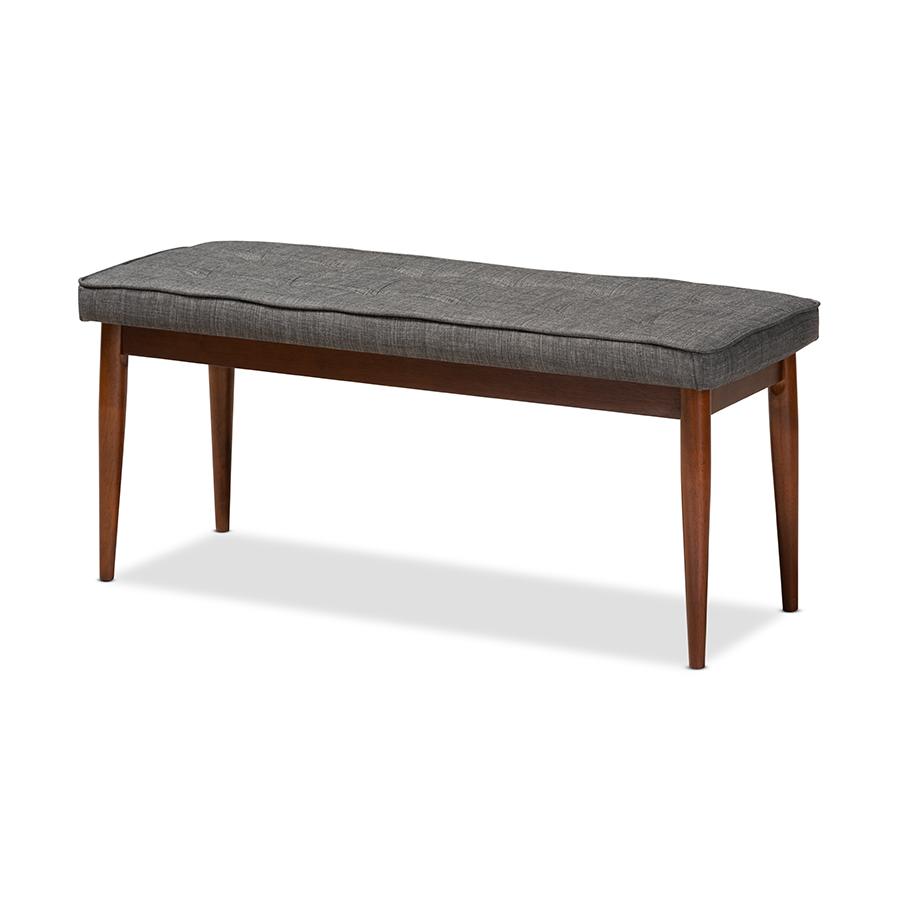 Baxton Studio Itami Mid-Century Modern Dark Grey Fabric Upholstered Medium Oak Finished Wood Dining Bench. Picture 2