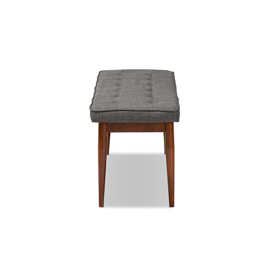 Baxton Studio Itami Mid-Century Modern Dark Grey Fabric Upholstered Medium Oak Finished Wood Dining Bench. Picture 4