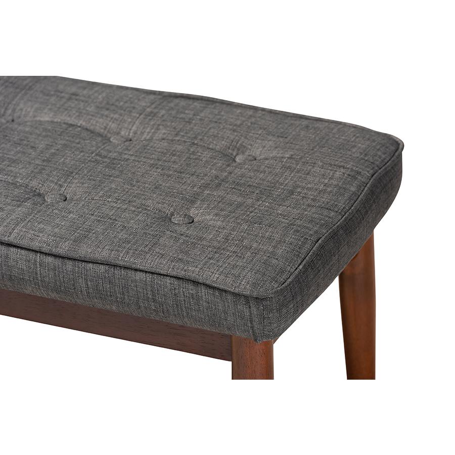 Dark Grey Fabric Upholstered Medium Oak Finished Wood Dining Bench. Picture 4