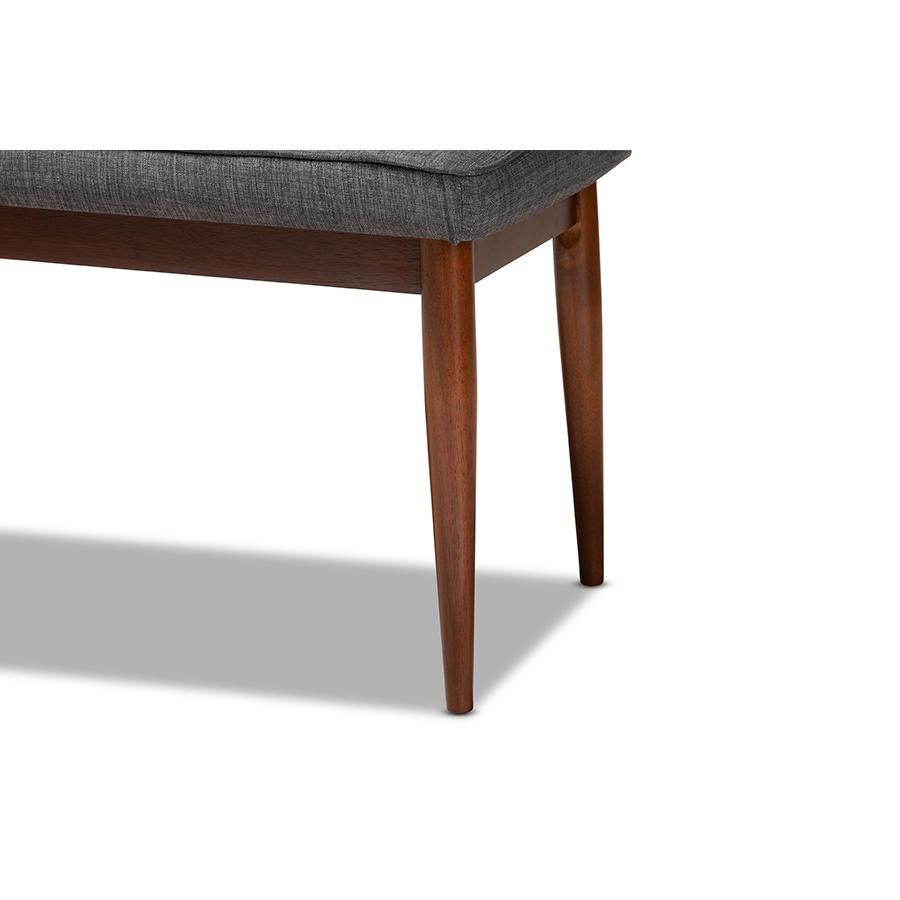 Baxton Studio Itami Mid-Century Modern Dark Grey Fabric Upholstered Medium Oak Finished Wood Dining Bench. Picture 6