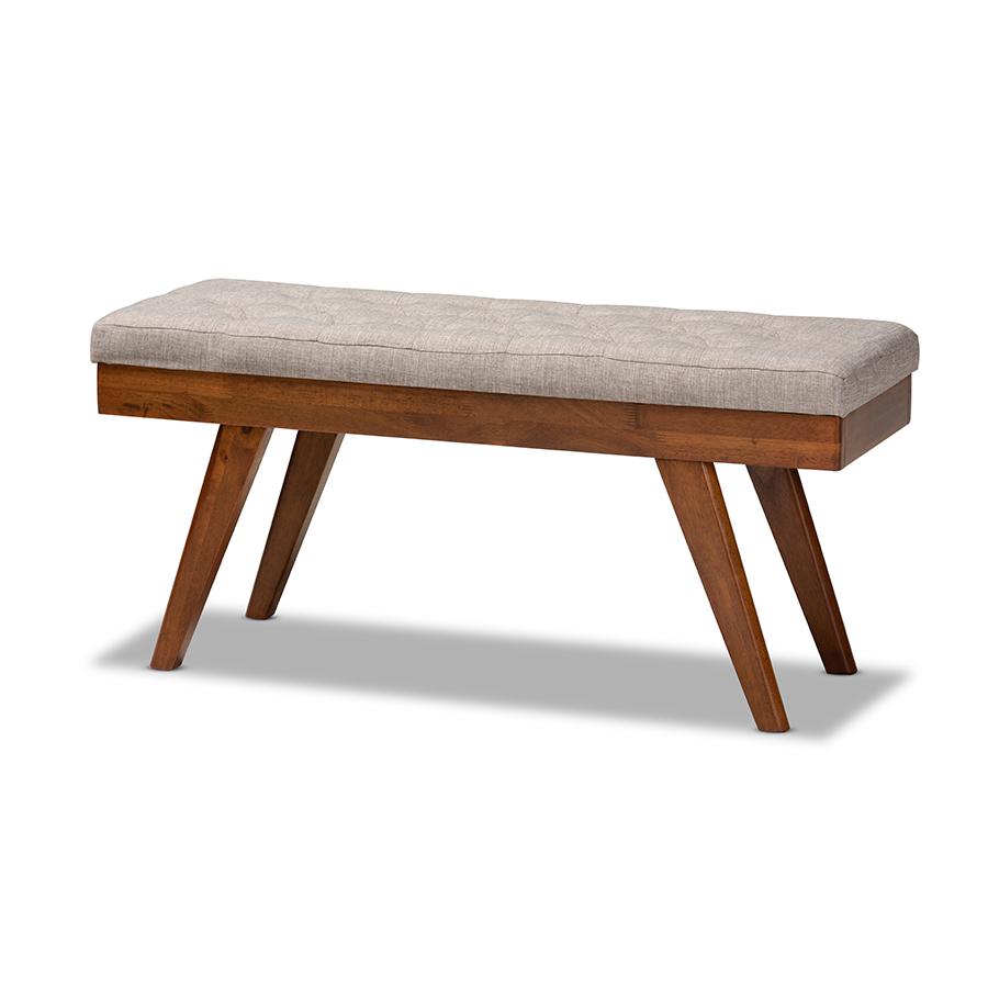 Baxton Studio Alona Mid-Century Modern Light Grey Fabric Upholstered Wood Dining Bench. Picture 1