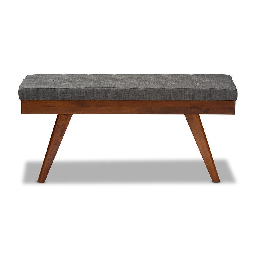 Baxton Studio Alona Mid-Century Modern Medium Grey Fabric Upholstered Wood Dining Bench. Picture 2