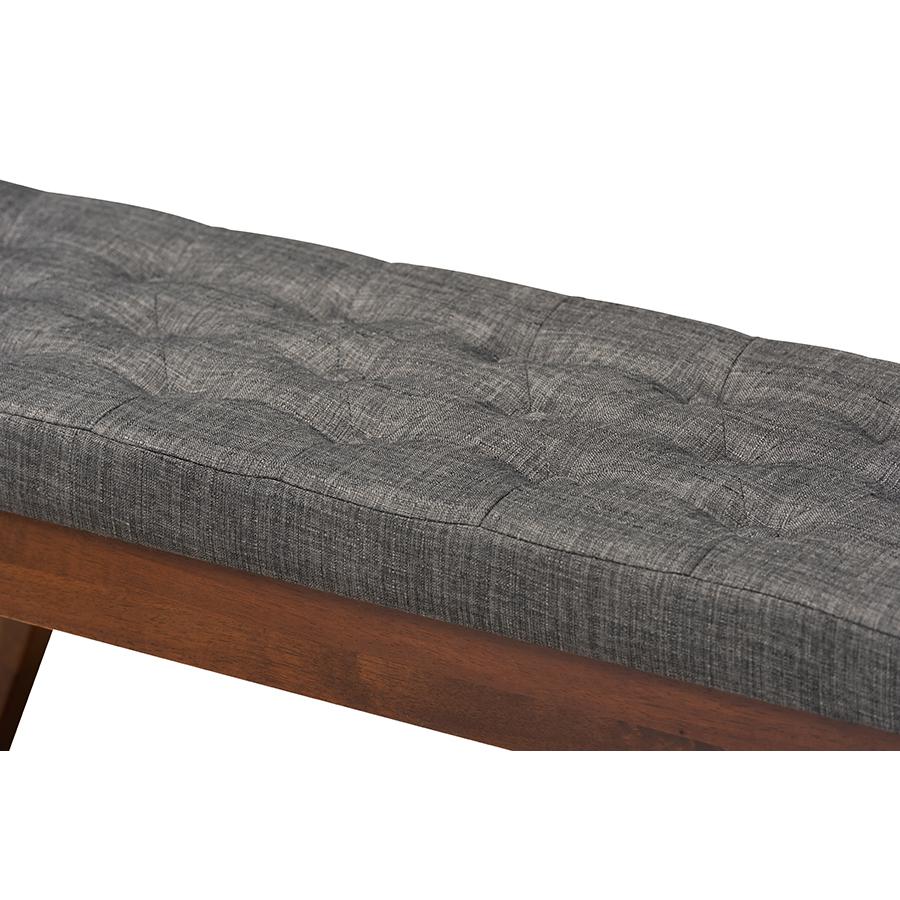 Baxton Studio Alona Mid-Century Modern Medium Grey Fabric Upholstered Wood Dining Bench. Picture 4