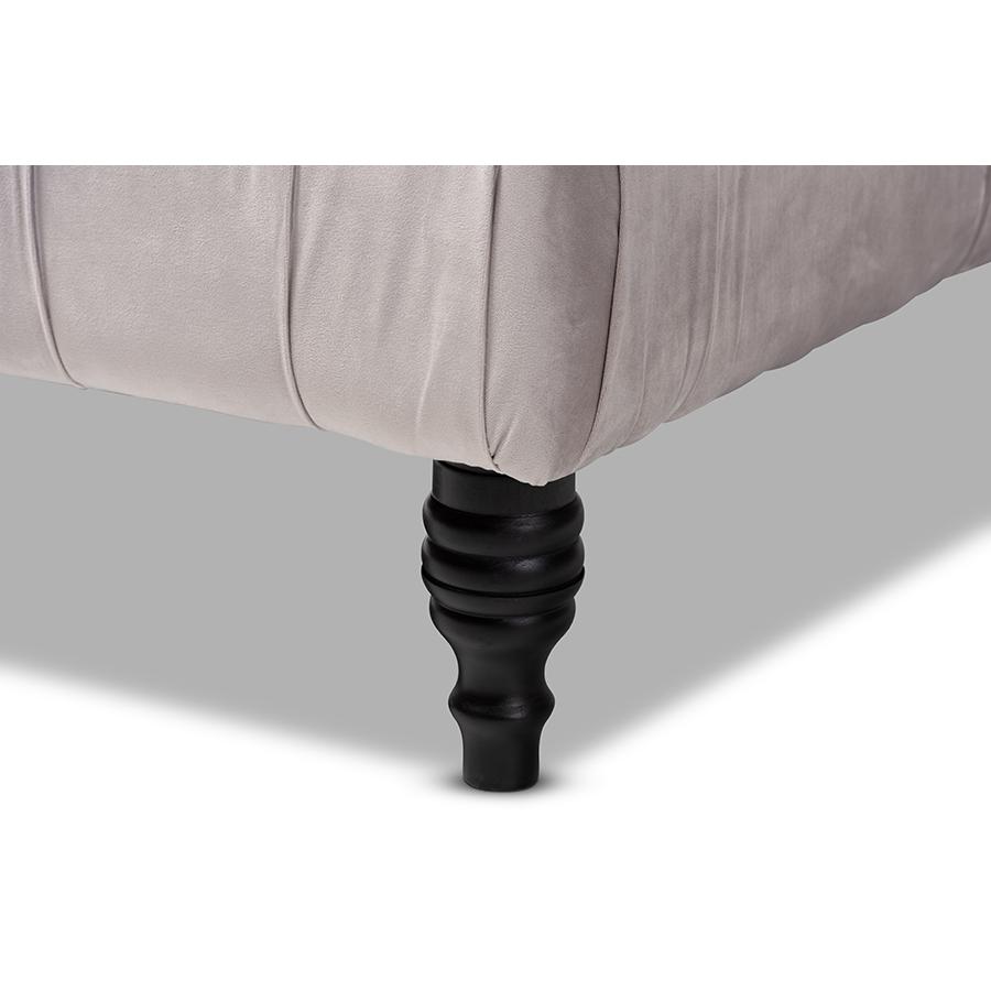 Transitional Grey Velvet Fabric Upholstered Button Tufted Cocktail Ottoman. Picture 4