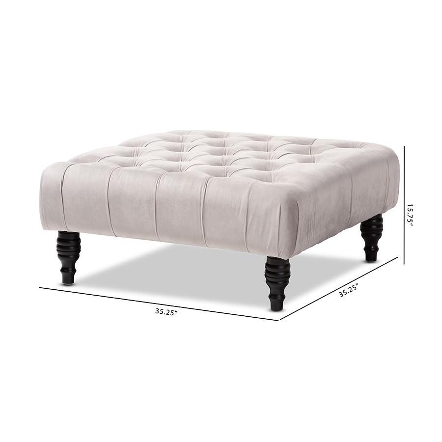 Baxton Studio Keswick Transitional Grey Velvet Fabric Upholstered Button Tufted Cocktail Ottoman. Picture 8