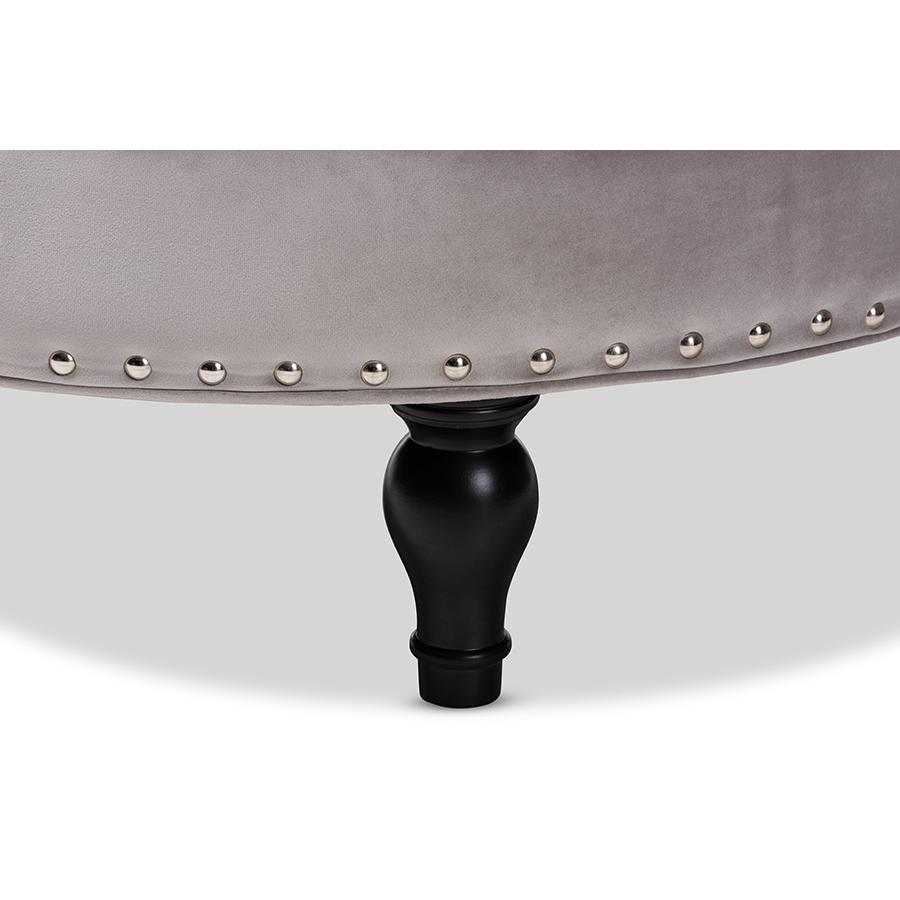 Baxton Studio Palfrey Transitional Grey Velvet Fabric Upholstered Button Tufted Cocktail Ottoman. Picture 4