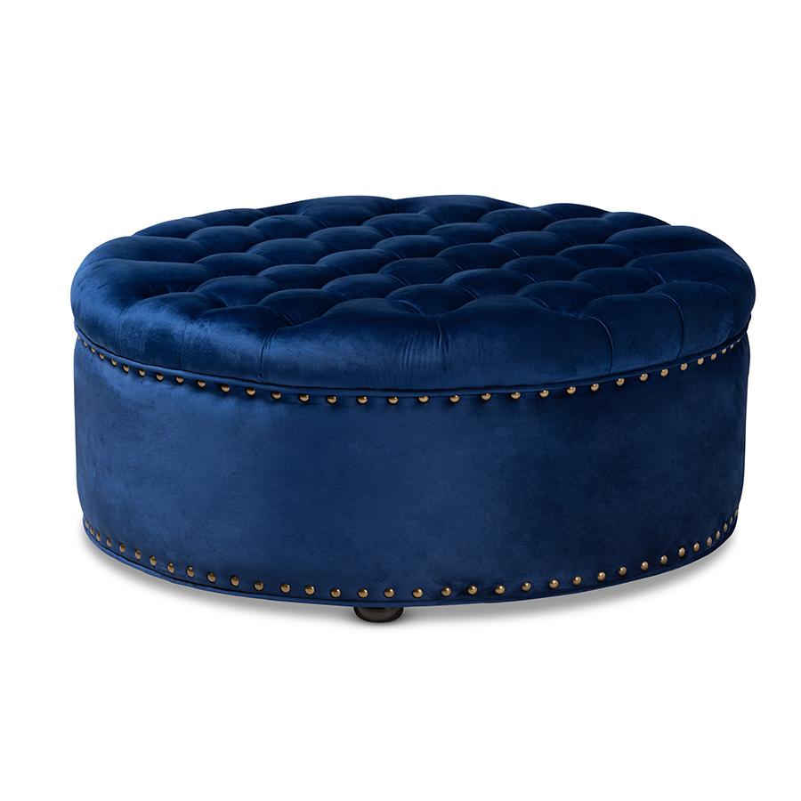 Baxton Studio Iglehart Modern and Contemporary Royal Blue Velvet Fabric Upholstered Tufted Cocktail Ottoman. Picture 2